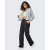 imageG4Free Fleece Lined Sweaterpants Women Elastic Drawstring Wide Leg Winter Trousers with Pockets for Casual WorkBlack