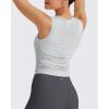 imageG4Free Lightbreeze Workout Tank Tops for Women Side Ruched Sleeveless High Neck Crop Top Summer Athletic Gym ShirtsGray