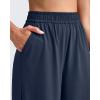 imageG4Free Lightweight Wide Leg Ankle Pants for Women High Waisted Yoga Trouser with Pockets Loose Cropped Travel PantDark Navy