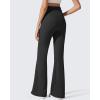 imageG4Free Ribbed Maternity Flare Yoga Pants with Pockets Over The Belly Pregnancy Bell Bottom LeggingsBlack