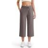 imageG4Free Ribbed Wide Leg Yoga Pants for Women Drawstring Elastic Waist Loose Casual Capris with PocketsTaupe