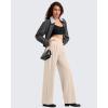 imageG4Free ShiftReady Women Wide Leg Dress Yoga Pant with Pockets Front Pleated Loose Lounge Slack Dressy Casual Travel TrousersLight Khaki