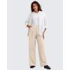 imageG4Free ShiftReady Women Wide Leg Dress Yoga Pant with Pockets Front Pleated Loose Lounge Slack Dressy Casual Travel TrousersLight Khaki