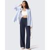 imageG4Free ShiftReady Womens Wide Leg Dress Yoga Pants with Pockets Two Front Pleated Casual Slack High Waist Work TrousersDark Navy