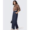 imageG4Free ShiftReady Womens Wide Leg Dress Yoga Pants with Pockets Two Front Pleated Casual Slack High Waist Work TrousersDark Navy