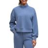 imageG4Free Smoofit Modal Soft Womens HalfZip Pullover Mock Neck Long Sleeve Sweatshirts with Side SlitsDenim Blue
