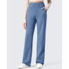 imageG4Free Women Fleece Lined Pants with Pockets Wide Leg Winter Thermal Work Trousers Dressy Casual PetiteRegularTallDenim Blue