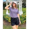 imageG4Free Workout Shirts Women Loose Fit Short Sleeve Tops Stretchy Yoga Gym Summer Soft Lightweight Casual Exercise TshirtsGray PurpleM