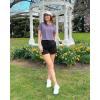 imageG4Free Workout Shirts Women Loose Fit Short Sleeve Tops Stretchy Yoga Gym Summer Soft Lightweight Casual Exercise TshirtsGray PurpleM