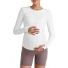 imageG4Free BareFeel Maternity Long Sleeve T Shirts Crewneck Ruches Pregnancy Workout Tops with Thumbholes Altheltic Yoga TeeWhite