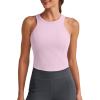 imageG4Free Barefeel Built in Bra Workout Tops for Women Removable Pads Longline Sport Bras Racerback Athletic Tank Yoga GymPink