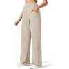 imageG4Free Breathable Ribbed Wide Leg Yoga Pants Women High Waist Lightweight Casual Trousers with PocketsLight Khaki