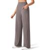 imageG4Free Breathable Ribbed Wide Leg Yoga Pants Women High Waist Lightweight Casual Trousers with PocketsTaupe