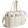 imageG4Free Canvas Tote Bag with Pockets Medium Size Crossbody Work Tote Bag for Women Zipper ClosureBeige