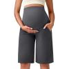 imageG4Free Maternity Athletic Shorts with Pockets Over The Belly Stretchy Workout Pants Pregnancy Wide Leg Bermuda CasualDark Gray
