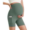 imageG4Free Maternity Biker Shorts with Pockets Over The Belly Legging 5quot Pregnancy Yoga Pants Athletic WorkoutGray Sage