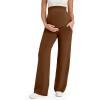 imageG4Free Maternity Pants Over The Belly Yoga Dress Work Pregnancy Pants Stretchy Lounge Wide Leg Trousers with PocketsDark Coffee