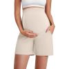 imageG4Free Maternity Shorts with Pockets Over The Belly Stretchy 6 Pregnancy Yoga Pants Athletic WorkoutLight Khaki