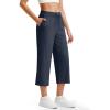 imageG4Free Ribbed Wide Leg Yoga Pants for Women Drawstring Elastic Waist Loose Casual Capris with PocketsDark Navy