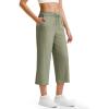 imageG4Free Ribbed Wide Leg Yoga Pants for Women Drawstring Elastic Waist Loose Casual Capris with PocketsGray Olive