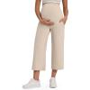 imageG4Free Wide Leg Maternity Yoga Capris Over The Belly Stretch Pregnancy Cropped Pants with PocketsLight Khaki