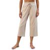 imageG4Free Wide Leg Pants for Women Yoga Capris with Pockets Drawstring Casual Cropped Pants for SummerLight Khaki