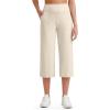 imageG4Free Womens Ribbed Wide Leg Yoga Capri Pants High Waist Summer Lightweight Loose Cropped Pants with PocketsLight Khaki