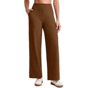 imageG4Free 255275295 Wide Leg Pants for Women 78 Length Yoga Dress Pants High Waist Stretch with Pockets Casual WorkDark Coffee
