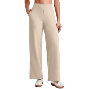 imageG4Free 255275295 Wide Leg Pants for Women 78 Length Yoga Dress Pants High Waist Stretch with Pockets Casual WorkLight Khaki