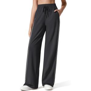 imageG4Free Athletic Wide Leg Sweatpants Yoga Pants with Pockets Drawcord Casual Lounge PantsBlack