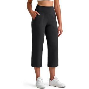 imageG4Free BareFeel High Stretch Capri Pants for Women Soft Wide Leg Yoga Pants High Waist Casual Capris with Pockets 21quot23quot25quotBlack