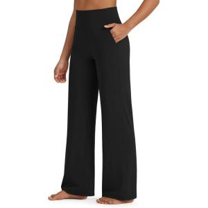 imageG4Free BareFeel High Stretch Yoga Pants Women Soft High Waisted Casual Wide Leg Pants with PocketsBlack