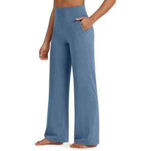 imageG4Free BareFeel High Stretch Yoga Pants Women Soft High Waisted Casual Wide Leg Pants with PocketsBlue Gray
