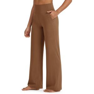 imageG4Free BareFeel High Stretch Yoga Pants Women Soft High Waisted Casual Wide Leg Pants with PocketsDark Coffee