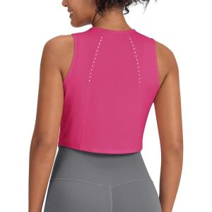imageG4Free Crop Tank Top for Women High Neck Workout Tops Athletic Gym Running Shirts Sleeveless Lightweight Cropped Tank Hot PinkM