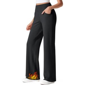 imageG4Free Fleece Lined Pants Women Wide Leg Work Trousers with Pockets High Waisted Sweatpants for Casual Dress WinterBlack