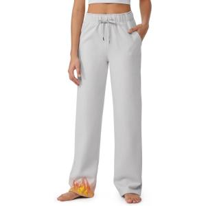 imageG4Free Fleece Lined Sweaterpants Women Elastic Drawstring Wide Leg Winter Trousers with Pockets for Casual WorkGlacier Gray