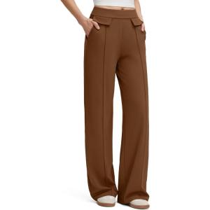 imageG4Free GOTO Womens Wide Leg Pants High Waisted Yoga Pants Casual Palazzo Trousers with PocketsDark Coffee