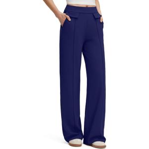 imageG4Free GOTO Womens Wide Leg Pants High Waisted Yoga Pants Casual Palazzo Trousers with PocketsRoyal Blue