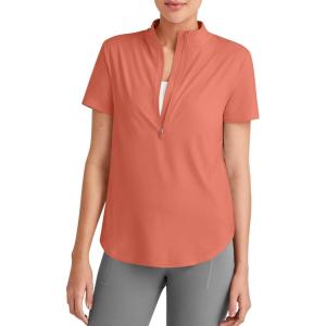imageG4Free Lightbreeze UPF 50 Womens Workout Tops Short Sleeve Half Zip Golf Shirts Loose Fit Athletic Gym Tshirts RunningBurnt Orange