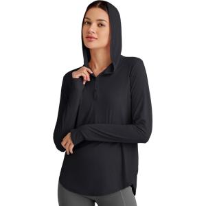 imageG4Free Lightbreeze Womens UPF 50 Sun Shirts with Hoodie Long Sleeve Workout Tops Half Zip Rash Guard Hiking FishingBlack