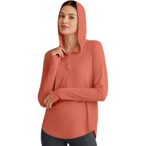 imageG4Free Lightbreeze Womens UPF 50 Sun Shirts with Hoodie Long Sleeve Workout Tops Half Zip Rash Guard Hiking FishingBurnt Orange