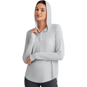 imageG4Free Lightbreeze Womens UPF 50 Sun Shirts with Hoodie Long Sleeve Workout Tops Half Zip Rash Guard Hiking FishingGray