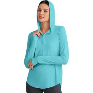 imageG4Free Lightbreeze Womens UPF 50 Sun Shirts with Hoodie Long Sleeve Workout Tops Half Zip Rash Guard Hiking FishingLake Blue