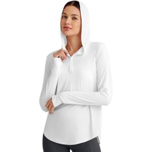imageG4Free Lightbreeze Womens UPF 50 Sun Shirts with Hoodie Long Sleeve Workout Tops Half Zip Rash Guard Hiking FishingWhite