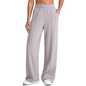 imageG4Free Lightweight Flowy Wide Leg Pants Woman Elastic Waist Front Seam Loose Casual Summer TrousersGrey