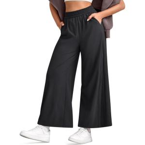 imageG4Free Lightweight Wide Leg Ankle Pants for Women High Waisted Yoga Trouser with Pockets Loose Cropped Travel PantBlack