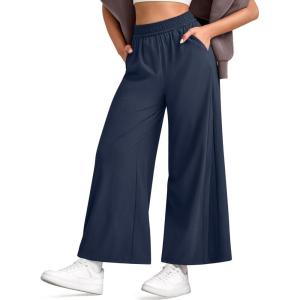 imageG4Free Lightweight Wide Leg Ankle Pants for Women High Waisted Yoga Trouser with Pockets Loose Cropped Travel PantDark Navy
