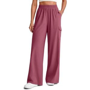 imageG4Free Lightweight Wide Leg Cargo Pants Women High Waisted Lounge Pants with 4 Pockets for Casual Travel Summer FallBurgundy