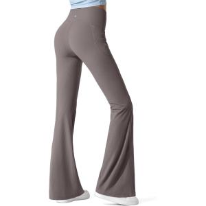imageG4Free Ribbed Flare Yoga Pants with Pockets for Women High Waisted Bootcut Workout Leggings CasualTaupe
